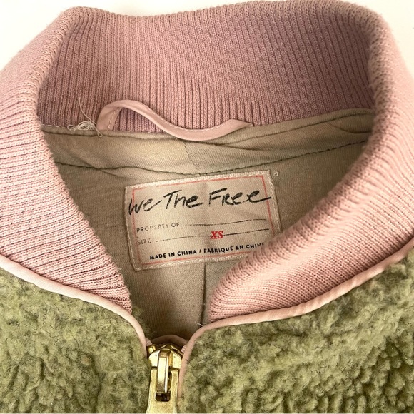 Free People Rivington Sherpa Jacket Green Pink - Picture 10 of 14